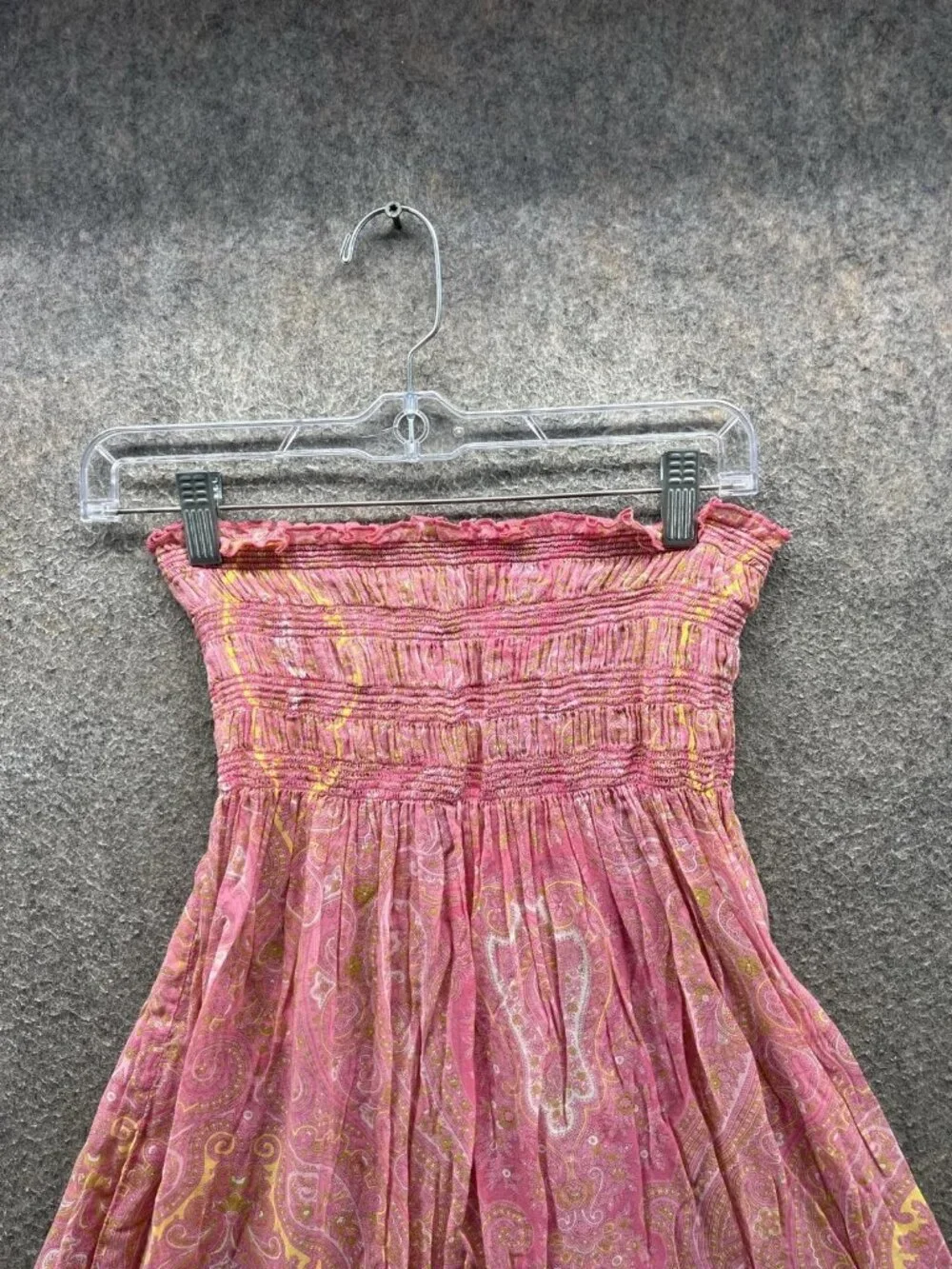 Tommy Bahama Paisley Dress Womens XS Pink Off Shoulder Smocked Ruffle Boho